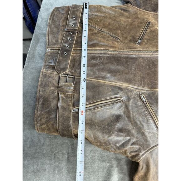 R13 Exaggerated Shoulder Brown Leather Moto Jacket Belted Distressed M - Picture 13 of 16